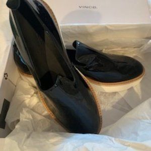 NIB Vince Sanders Patent Leather Platform Slip on Sneakers, Blk, 8.5M, MRSP$225